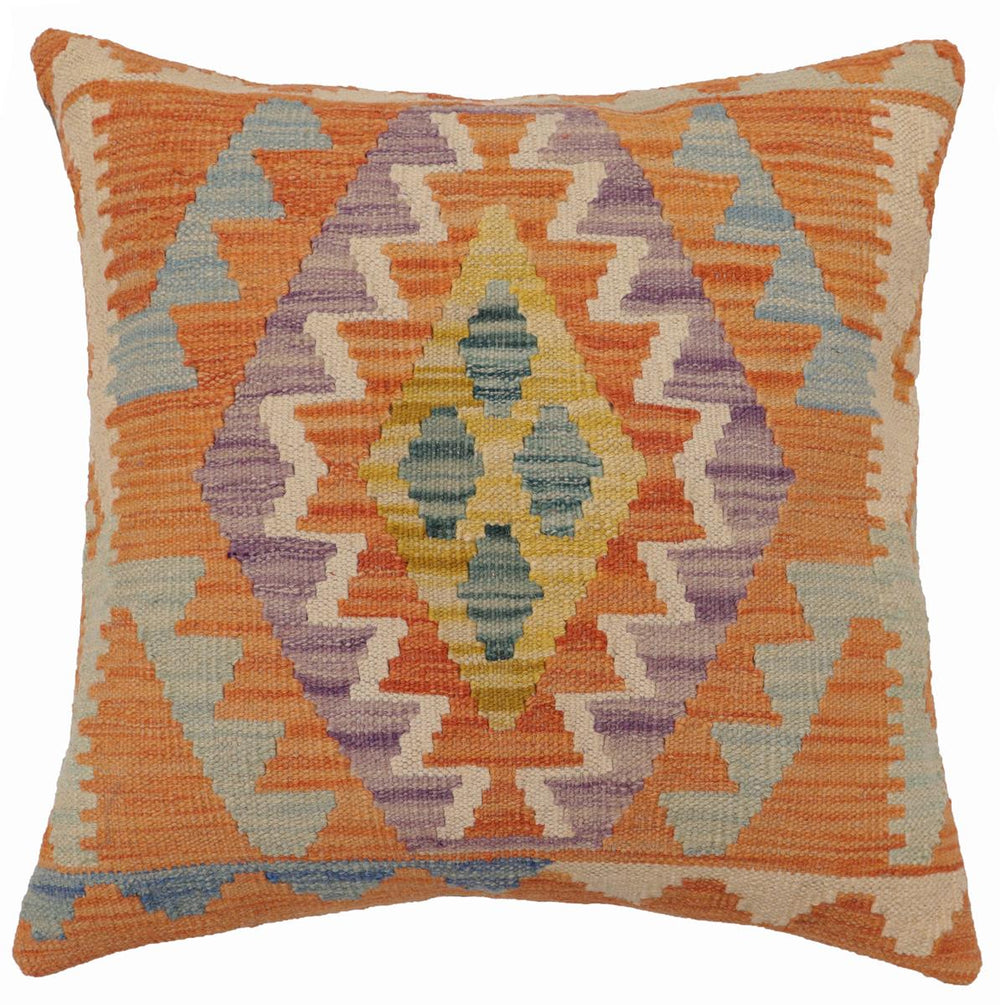 handmade Traditional Pillow Orange Blue Hand-Woven SQUARE 100% WOOL Hand woven turkish pillow PILLOW