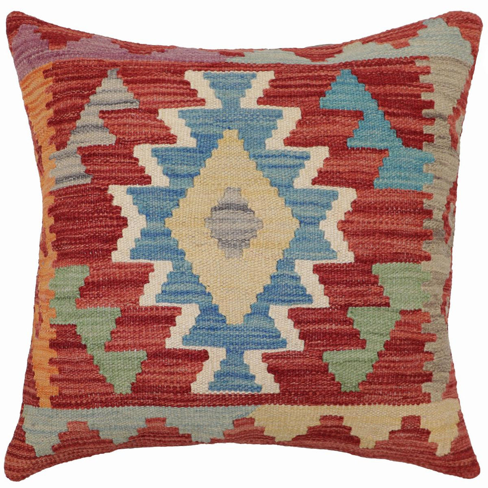 handmade Traditional Pillow Red Blue Hand-Woven SQUARE 100% WOOL Hand woven turkish pillow PILLOW