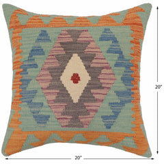 handmade Traditional Pillow Blue Gray Hand-Woven SQUARE 100% WOOL Hand woven turkish pillow PILLOW