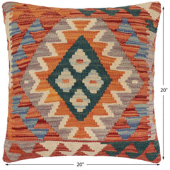 handmade Traditional Pillow Rust Blue Hand-Woven SQUARE 100% WOOL Hand woven turkish pillow PILLOW
