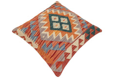 handmade Traditional Pillow Rust Blue Hand-Woven SQUARE 100% WOOL Hand woven turkish pillow PILLOW