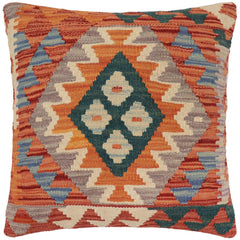 handmade Traditional Pillow Rust Blue Hand-Woven SQUARE 100% WOOL Hand woven turkish pillow PILLOW
