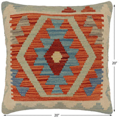 handmade Traditional Pillow Rust Blue Hand-Woven SQUARE 100% WOOL Hand woven turkish pillow PILLOW