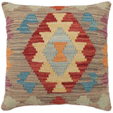 18x18 hand woven kilim throw pillow in gray, red and blue - Boho Chic Williams