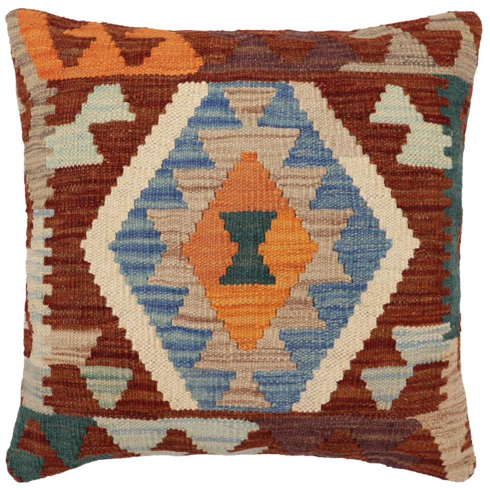 handmade Traditional Pillow Rust Blue Hand-Woven SQUARE 100% WOOL Hand woven turkish pillow2 x 2