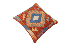handmade Traditional Pillow Rust Blue Hand-Woven SQUARE 100% WOOL Hand woven turkish pillow 2 x 2