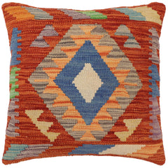 handmade Traditional Pillow Rust Blue Hand-Woven SQUARE 100% WOOL Hand woven turkish pillow 2 x 2