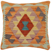 18x18 hand woven kilim throw pillow in rust, blue and gray - Boho Chic Spears