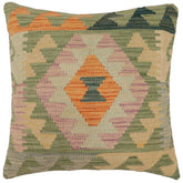 18x18 hand woven kilim throw pillow in blue, green and orange - Bohemian Pratt