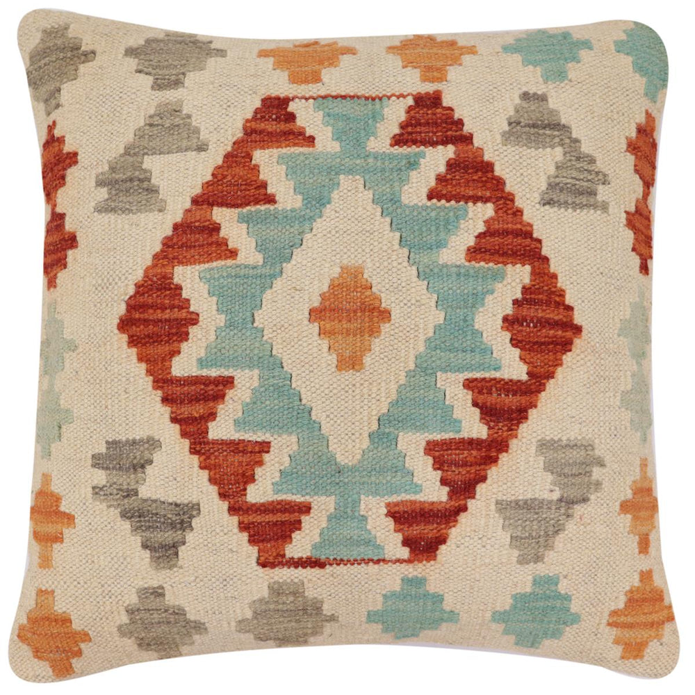 handmade Traditional Pillow Beige Rust Hand-Woven SQUARE 100% WOOL Hand woven turkish pillow2 x 2