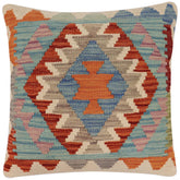 18x18 hand woven kilim throw pillow in rust, blue and beige - Boho Chic Bass