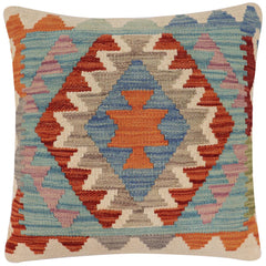 handmade Traditional Pillow Rust Blue Hand-Woven SQUARE 100% WOOL Hand woven turkish pillow2 x 2
