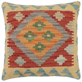 18x18 hand woven kilim throw pillow in red, blue and orange - Boho Chic Blankens