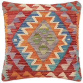 18x18 hand woven kilim throw pillow in red, rust and blue - Bohemian Floyd