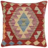 18x18 hand woven kilim throw pillow in red, blue and gray - Boho Chic Hardy