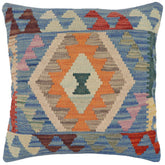 18x18 hand woven kilim throw pillow in blue, red and beige - Boho Chic Cooke