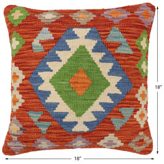 handmade Traditional Pillow Rust Blue Hand-Woven SQUARE 100% WOOL Hand woven turkish pillow2 x 2