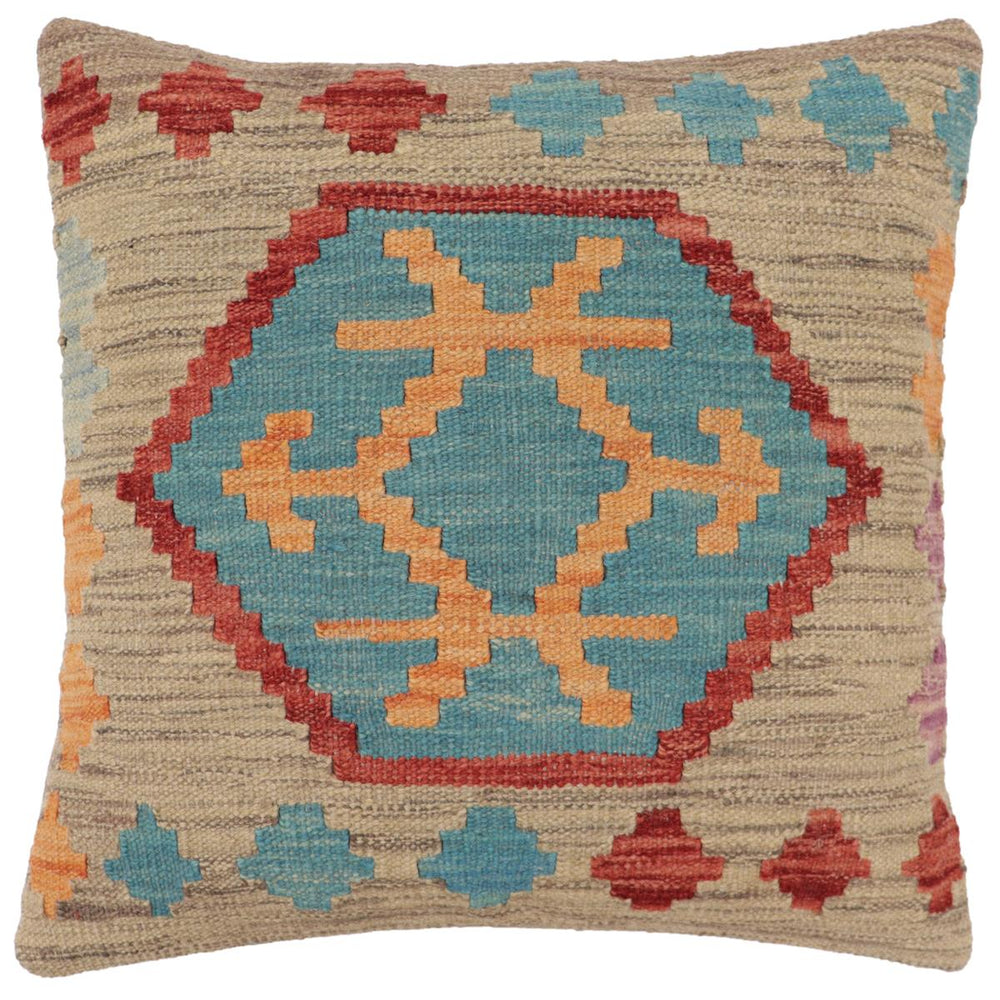 handmade Traditional Pillow Gray Red Hand-Woven SQUARE 100% WOOL Hand woven turkish pillow2 x 2