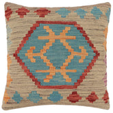 18x18 hand woven kilim throw pillow in gray, red and blue - Boho Chic Cain