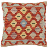 18x18 hand woven kilim throw pillow in rust, blue and brown - Bohemian Bradshaw