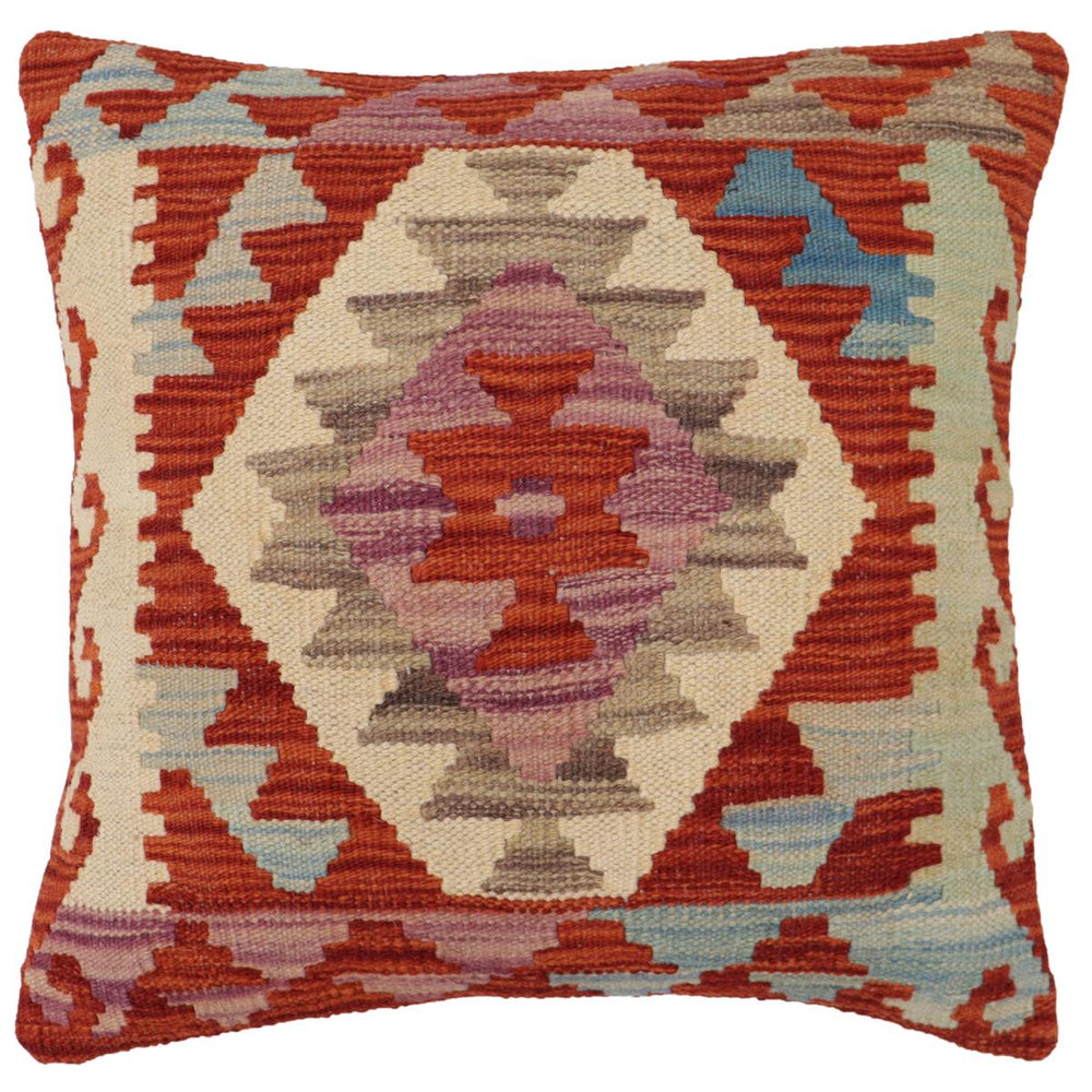 handmade Traditional Pillow Rust Blue Hand-Woven SQUARE 100% WOOL Hand woven turkish pillow2 x 2