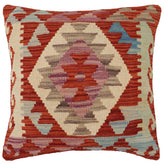 18x18 hand woven kilim throw pillow in rust, blue and beige - Boho Chic Baird
