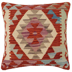 handmade Traditional Pillow Rust Blue Hand-Woven SQUARE 100% WOOL Hand woven turkish pillow2 x 2
