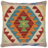 18x18 hand woven kilim throw pillow in red, rust and blue - Boho Chic Armstron