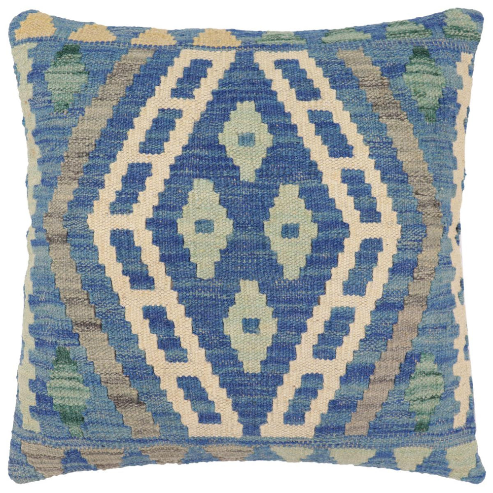 handmade Traditional Pillow Blue Gray Hand-Woven SQUARE 100% WOOL Hand woven turkish pillow2 x 2