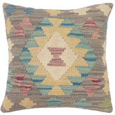 handmade Traditional Pillow Gray Blue Hand-Woven SQUARE 100% WOOL Hand woven turkish pillow 2 x 2