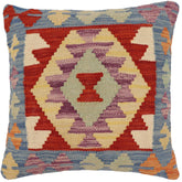 18x18 hand woven kilim throw pillow in blue, rust and beige - Bohemian Roth