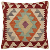 18x18 hand woven kilim throw pillow in beige, red and rust - Boho Chic Graves