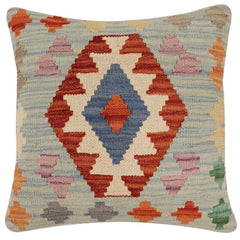 handmade Traditional Pillow Blue Rust Hand-Woven SQUARE 100% WOOL Hand woven turkish pillow2 x 2