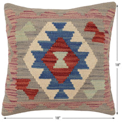 handmade Traditional Pillow Gray Blue Hand-Woven SQUARE 100% WOOL Hand woven turkish pillow2 x 2