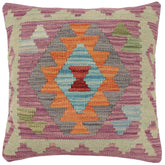 18x18 hand woven kilim throw pillow in purple, rust and blue - Bohemian Farmer