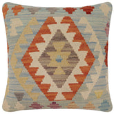 18x18 hand woven kilim throw pillow in blue, rust and beige - Bohemian Smith