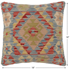 handmade Traditional Pillow Blue Rust Hand-Woven SQUARE 100% WOOL Hand woven turkish pillow 2 x 2