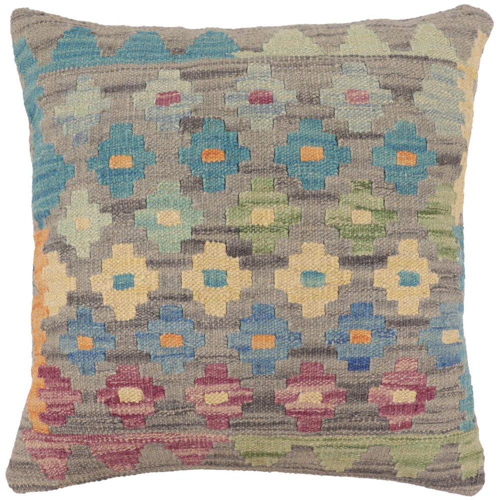 handmade Traditional Pillow Gray Blue Hand-Woven SQUARE 100% WOOL Hand woven turkish pillow2 x 2
