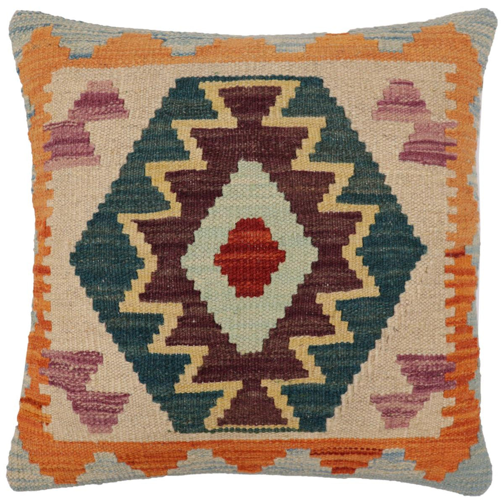 handmade Traditional Pillow Blue Rust Hand-Woven SQUARE 100% WOOL Hand woven turkish pillow2 x 2