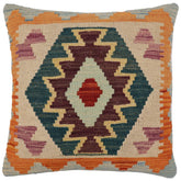 18x18 hand woven kilim throw pillow in blue, rust and beige - Bohemian Rodrigue