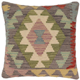 18x18 hand woven kilim throw pillow in gray, red and blue - Boho Chic Turner