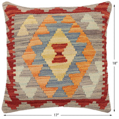 handmade Traditional Pillow Rust Blue Hand-Woven SQUARE 100% WOOL Hand woven turkish pillow 2 x 2