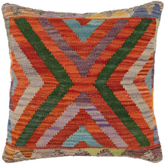 handmade Traditional Pillow Rust Blue Hand-Woven SQUARE 100% WOOL Hand woven turkish pillow 2 x 2