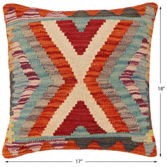 handmade Traditional Pillow Rust Blue Hand-Woven SQUARE 100% WOOL Hand woven turkish pillow 2 x 2