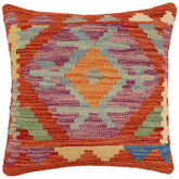18x18 hand woven kilim throw pillow in rust, blue and beige - Boho Chic Harrison