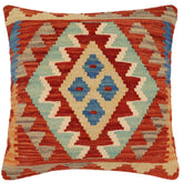 18x18 hand woven kilim throw pillow in rust, blue and beige - Bohemian Keller