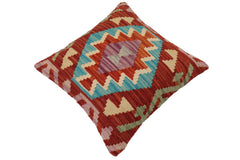 handmade Traditional Pillow Rust Blue Hand-Woven SQUARE 100% WOOL Hand woven turkish pillow2 x 2