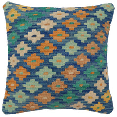 handmade Traditional Pillow Blue Beige Hand-Woven SQUARE 100% WOOL Hand woven turkish pillow2 x 2