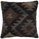 18x18 hand woven kilim throw pillow in black, green and brown - Boho Chic Cross