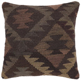 18x18 hand woven kilim throw pillow in gray, brown and green - Bohemian Harringt